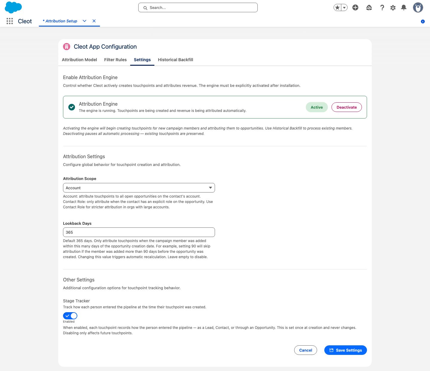 The Attribution Engine in the Active state
